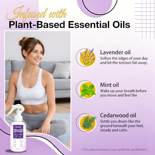 Yoga Mat Cleaner Spray - Powered By Essential Oil,Natural Plant Based | No Sticky Residue | Removes Sweat & Odor | Safe for All Mats(Yoga & Pilates)–Microfiber Towel Included (8.45oz, Lavender) - size: 8.45 Fl Oz (Pack of 1)