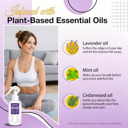 Yoga Mat Cleaner Spray - Powered By Essential Oil,Natural Plant Based | No Sticky Residue | Removes Sweat & Odor | Safe for All Mats(Yoga & Pilates)–Microfiber Towel Included (8.45oz, Lavender) - size: 8.45 Fl Oz (Pack of 1)