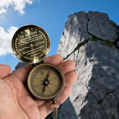 God's Guide & Blessing Compass, Trust in The Lord Compass, Wood Box Greeting, Inspirational Gift Men, Christian Boys Baptism Gifts, Graduation Day with Wooden Box - color: 6.Bronze To My Son Gift love Wooden Box