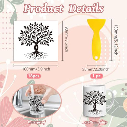 Peacoblue 18 Sheets Rub on Transfers for Crafts, Black Tree of Life 3.6"x3.9" UV DTF Cup Wraps Waterproof Rub on Cold Transfers Stickers for Wood Glass Metal Cup Tumblers Mirrors Mugs Home Decor - style: Black Tree of Life
