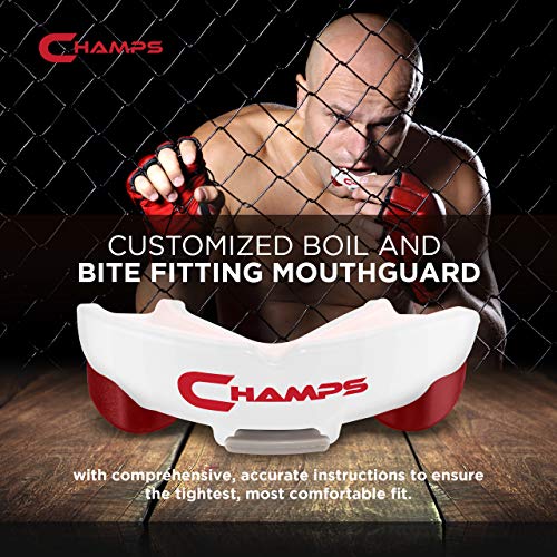 Champs MMA Breathable Mouth Guard for Boxing, MMA, Jiu Jitsu, Muay Thai, Wrestling & Combat Sports – Easy Fit, Boil & Bite Design Mouthpiece – Durable Boxing Mouthguard for Men & Adults, Case Included - color: White