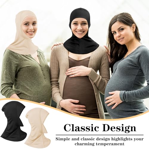 4 Pieces Modal Hijab Cap Adjustable Muslim Stretchy Turban Full Cover Shawl Cap Full Neck Coverage for Lady - color: Black, White, Light Khaki, Beige