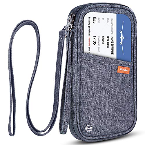 RFID Family Passport Wallet Holder Waterproof, Travel Document Organizer Credit Card Clutch Bag for Men Women - color: Grey RFID