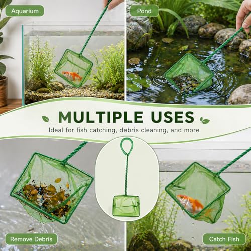 2 Pack Aquarium Fish Net, 4 Inch Fine Mesh Fish Tank Net with Durable Braided Handle, Small Net for Fish, Shrimp, Debris Cleaning in Aquarium, Pond & Pool