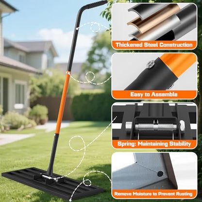 COZEER 30" x 10" Lawn Leveling Rake, Heavy Duty Stainless Steel Leveler Tool with 78" Adjustable Handle, Garden Yard Lawn Care for Garden, Golf Course, Farm and Pasture