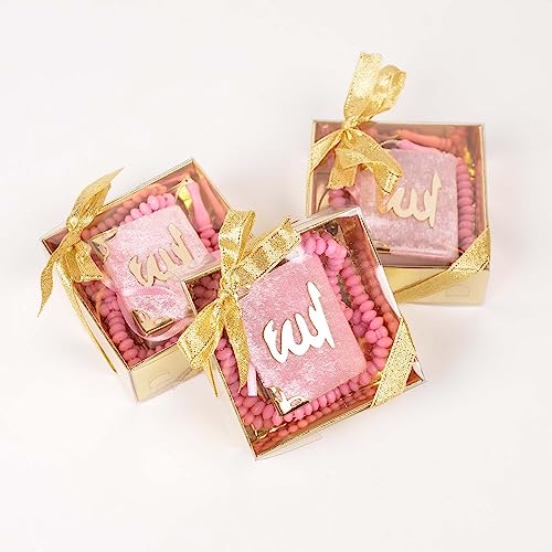 BABY SHOWER CHOCOLATE Set of 10 Islam Quran Tasbeeh Islamic Set | Holy Quran Prayer Beads Gift Box Favor (Pink) - color: Pink