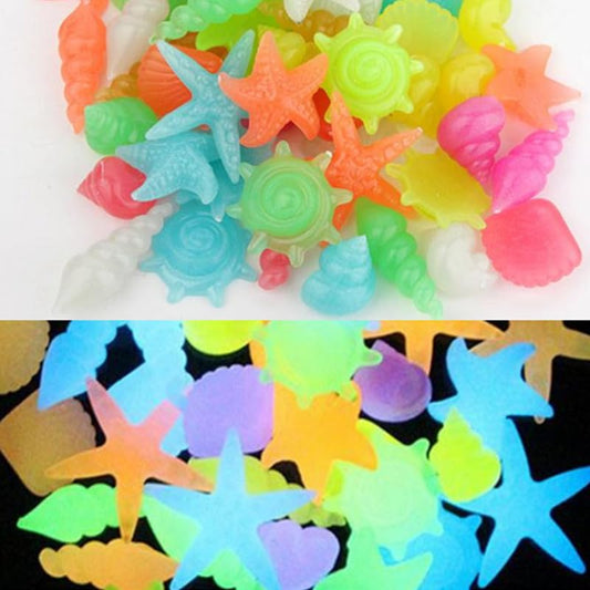 20pc Aquarium Rocks, Glow in The Dark, Cute Sea Item Shaped Decor Stones for Fish Bowl, Garden, Ponds, Handmade Crafts, Colorful Fish Tank - color: 20pcs Sea Item