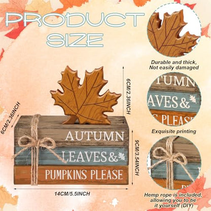 4 Pcs Fall Decorations for Home Rustic Autumn Wooden Maple Leaves Book Stack Block Sign Decorative Fall Tiered Tray Decor Thanksgiving Table Centerpiece for Harvest Office Kitchen Shelf Indoor - style: Maple Leaves
