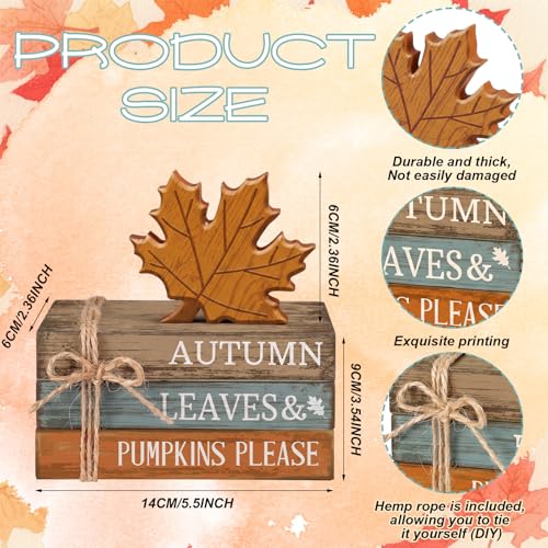 4 Pcs Fall Decorations for Home Rustic Autumn Wooden Maple Leaves Book Stack Block Sign Decorative Fall Tiered Tray Decor Thanksgiving Table Centerpiece for Harvest Office Kitchen Shelf Indoor - style: Maple Leaves