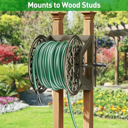 GOFORWILD Wall/Floor Mount Hose Reel, Holds 200-Feet of 5/8-Inch Hose | Decorative Hose Reel, Garden Heavy-Duty Water Hose Holder Winder Tidy Your Yard Farm