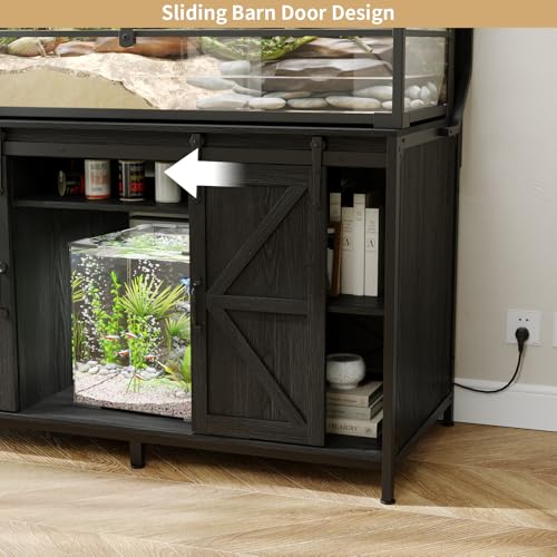 VOWNER 48"x24"Reptile Tank Stand with Power Outlet & Storage Cabinet, Black | Fits up to 120 Gallon Bearded Dragon Tank, Sliding Barn Doors, Heavy Duty Aquarium Stand, Reptile Turtle Terrarium Stand - color: Black