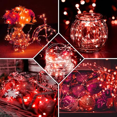 50 Pack Red Fairy Lights 7Ft 20 LED Twinkle String Lights 3 Modes Battery Operated Waterproof Firefly Starry for Mason Jar Party Table Centerpieces Halloween Christmas Valentines Day - color: Red, size: 50