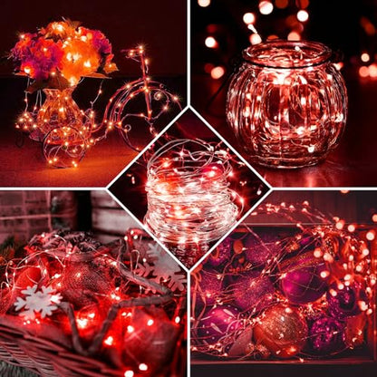 50 Pack Red Fairy Lights 7Ft 20 LED Twinkle String Lights 3 Modes Battery Operated Waterproof Firefly Starry for Mason Jar Party Table Centerpieces Halloween Christmas Valentines Day - color: Red, size: 50