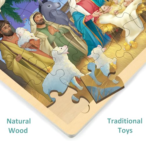 Wooden Nativity Puzzle, 48 Piece Puzzles for Kids Ages 3-5, Nativity Set Christmas Puzzle for Kids Ages 4-8 - style: 48 Piece