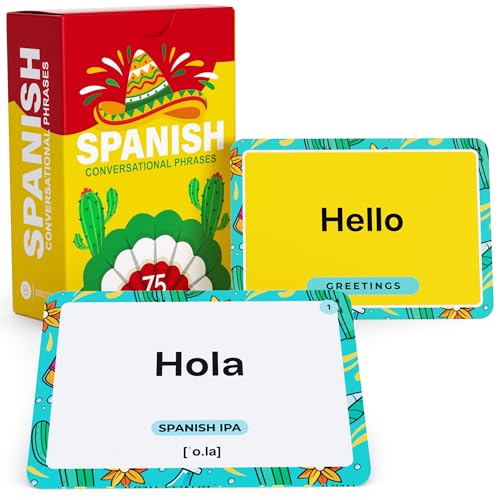 Spanish Conversational Phrases Flash Cards with Audio – 75 for Beginners