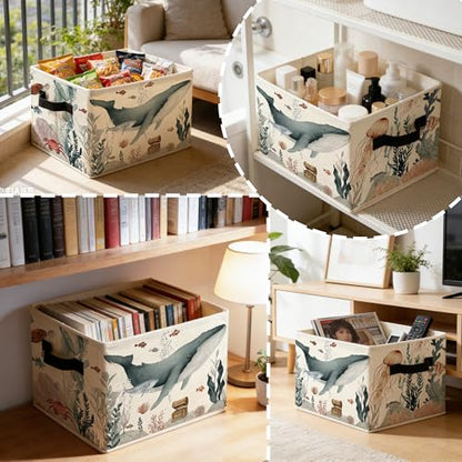 Coastal Beach Ocean Whale Storage Bins Box with Handles, Marine Biology Sea Animal Plant Foldable Basket Toybox for Kids Room Nursery Bedroom Bathroom Home Clothes Toys Books - color: color-8