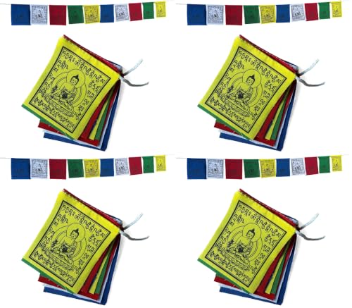 Mini Medicine Buddha Prayer Flags – Set of 10 (Approx. 3″ × 3.5″ Each) Hand-Printed in Nepal | Designed for Healing & Calm (Pack of 4) - size: 3"X3.5" (Pack of 4)