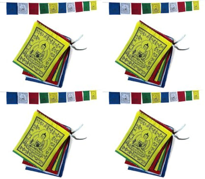 Mini Medicine Buddha Prayer Flags – Set of 10 (Approx. 3″ × 3.5″ Each) Hand-Printed in Nepal | Designed for Healing & Calm (Pack of 4) - size: 3"X3.5" (Pack of 4)