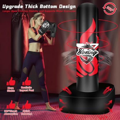 Standing Punching Bag for Adult Teens, 70" Freestanding Punching Bag with Boxing Gloves and Electric Air Pump for Beginners Kickboxing Training MMA Muay Thai Fitness Office Home Gym