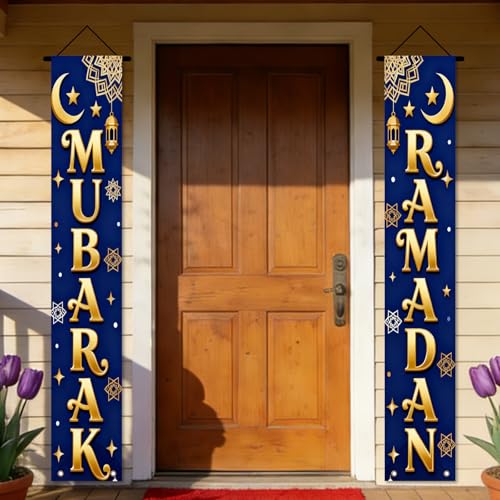 Nuxovilar Ramadan Gold Navy Porch Banners Set 12x71 Inches Polyester - color: CC01384