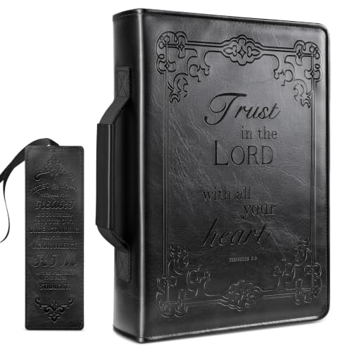 FINPAC Large Classic Bible Cover Vegan Leather Carrying Book Case Church Bag Bible Protective with Handle, Gift for Men, Women, Father, Mother, Black - color: Black