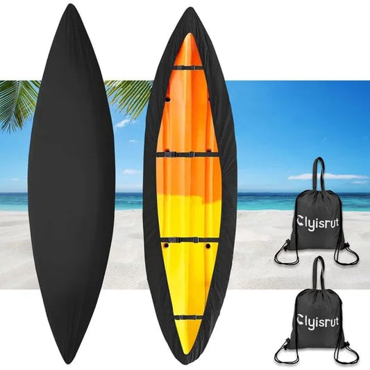 10-16FT Waterproof Kayak Covers for Outdoor Storage, Canoe Cover Accessories, Boat Cover Oxford Shade Marine Cockpit Dust Cover UV Protection Ultra Sunblock Shield for Fishing Boat Kayak Canoe - color: Black, size: 10-11.5ft (2 PACK)
