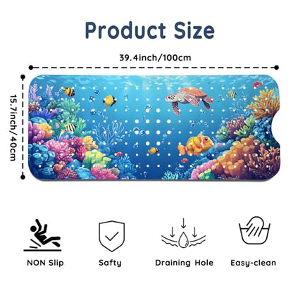 Bath Mat for Tub, Sea Turtles Bathtub mat Non Slip, Ocean World Bath Mats for Bathroom Non Slip with Drain Holes and Suction Cups,Machine Washable (40 X 16 Inch)