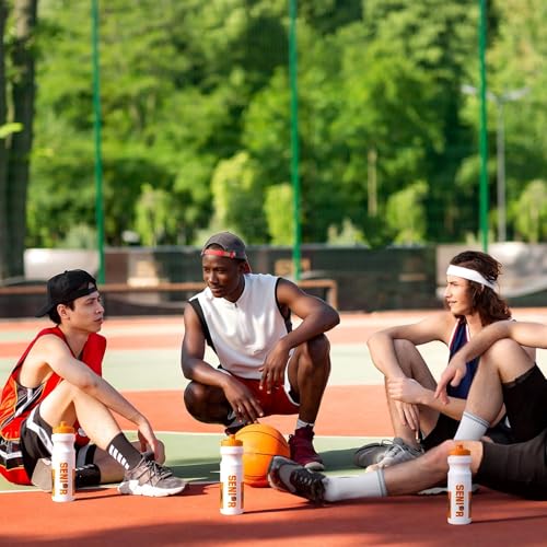 Talltalk 6 Pcs Basketball Water Bottles Bulk 25 oz Reusable Squeeze Sports Bottles Portable Leak Proof Plastic Juice Bottle for Summer Sport Themed Party Favors Birthday Team Senior Night Gifts
