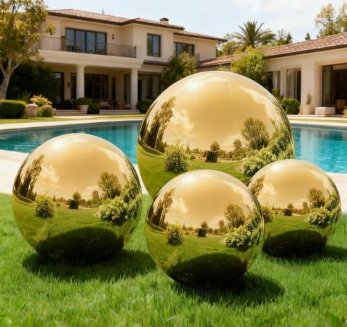 4PCS Gold Inflatable Mirror Ball Set,Reusable PVC Mirror Balls Large Event Decoration Hanging&Standing Balloon with Electric Pump for Event,Wedding,Pool Party Decor(Gold, 4Pcs+Pump) - color: Gold, size: 4Pcs+Pump