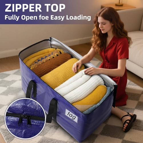 Cryster 10-Pack Blue Moving Bags with Strong Zippers,Heavy Duty Storage Totes With Comfortable Handles,Large Storage Totes for Student Supplies - size: 10 Pack