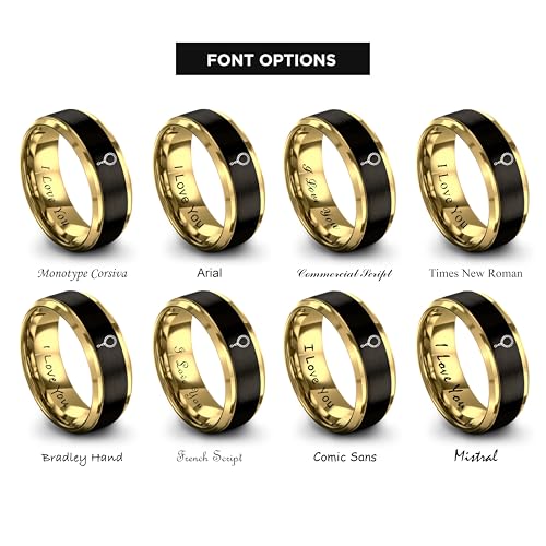 Tasbih Prayer Beads Ring - Gift for Muslim - Tungsten Carbide - Band - Black Yellow Gold Silver - Flat Dome Bevel - Men Women - Personalized Custom Engraving - 8mm - Anniversary Engagement Wedding - color: 07 - Yellow Gold Black Tungsten