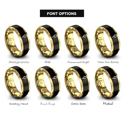 Tasbih Prayer Beads Ring - Gift for Muslim - Tungsten Carbide - Band - Black Yellow Gold Silver - Flat Dome Bevel - Men Women - Personalized Custom Engraving - 8mm - Anniversary Engagement Wedding - color: 07 - Yellow Gold Black Tungsten