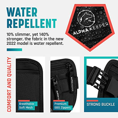 Alpha Keeper Money Belt for Travel for Men Hidden RFID Passport Holder - color: Black