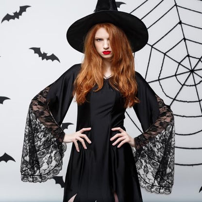 Lusofie Black Lace Sleeves Gothic Victorian Lace Arm Sleeve Vampire Sleeves