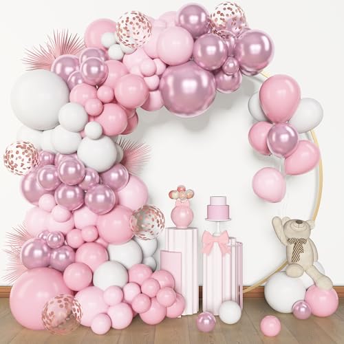 Amandir 153pcs Pink White Balloons Arch Garland Kit Different Sizes 18 12 10 5inch Pastel Light Latex Metallic Confetti Pink Balloons Mothers Day Shower Wedding Bow Coquette Birthday Party Decorations - color: Baby Pink