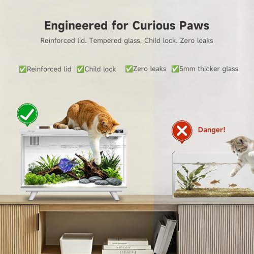 M1 5.3 Gallon Smart Fish Tank, App-Controlled Betta Aquarium Starter Kit | Integrated Lid with Auto Feeder, Full Spectrum LED, Temp Display, Dual Filtration, Quiet Pump for Desktop, White - color: White