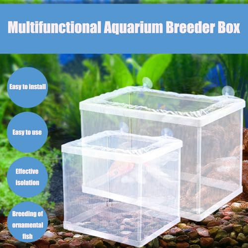 MY MIRONEY 6.3" x 5.63" x 6.22" Fish Incubator Mesh Box Pack of 2 | Aquarium Fish Breeder Box White Nylon Mesh Juvenile Fish Separation Net Fish Fry Hatchery with Suction Cups - style: 6.3" x 5.63" x 6.22"; White; without Divider