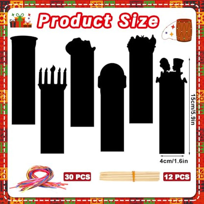 JUNEBRUSHS 30Pcs Kwanzaa Crafts for Kids, Rainbow Magic Scratch Art Paper Bookmarks Kwanzaa Gifts for Kids School Classroom Activities Games DIY Arts and Crafts Kit Party Favors - style: Kwanzaa Style