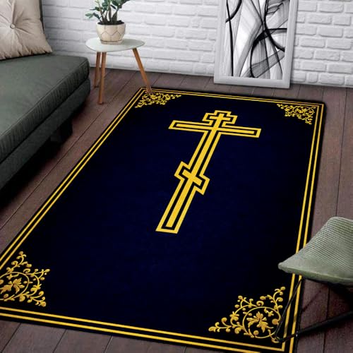 Personalized Orthodox Christian Area Rug, Custom Three-Bar Cross IC XC Nika Cross Prayer Mat, Russian Greek Orthodox Byzantine Eagle Non-Slip Rug for Living Room, Bedroom, Church Decor (D6) - color: D6