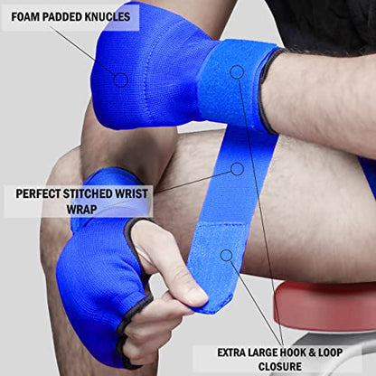 Slip on Boxing Hand Wraps Padded Thick Knuckle Inner Gloves 36 inches Elastic Wrist Strap Quick Wrap Under Mitts for Martial Arts, Muay Thai, MMA, Kickboxing Men Womem - color: Blue, size: X-Large