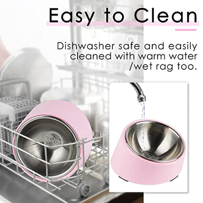 SUPERDESIGN Anti-Vomiting 15° Slanted Pet Bowl, S/0.5 Cup, Pink | 15° Tilted, Anti-Vomit & Neck Relief, Non-Slip Base, Detachable Stainless Steel Liner, Dishwasher Safe, for Cats & Dogs - color: Pink, size: S/0.5 Cup