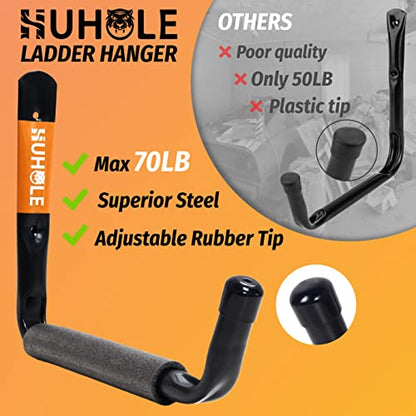 HUHOLE 4 Pack 9.8 Inch Jumbo Garage Storage Hooks | Wall Mount Hangers with 70 lb Capacity for Kayak, Ladders, Canoes, Snowboards, Folding Chairs, Paddleboards and Surfboards - size: 9.8" Ladder Hanger