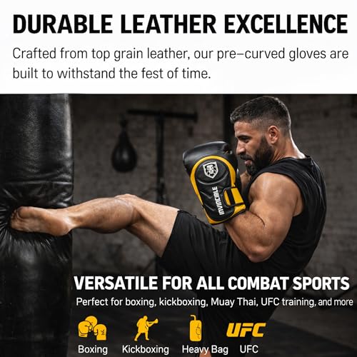 Invincible Fight Gear Professional Hook and Loop Leather Training Boxing Gloves v2.0 - Ideal for Boxing, Kickboxing, Muay Thai, MMA for Men Women and Kids (16oz)