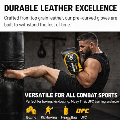 Invincible Fight Gear Professional Hook and Loop Leather Training Boxing Gloves v2.0 - Ideal for Boxing, Kickboxing, Muay Thai, MMA for Men Women and Kids (16oz)