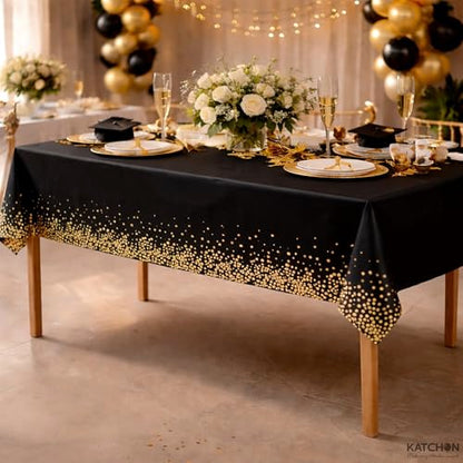 KatchOn Graduation Decorations 2026 - XtraLarge 54x108 Inch, Pack of 3 | Black and Gold Congrats Grad Tablecloth for 2026 Graduation Decorations | Graduations Table Decorations, Grad Party Supplies
