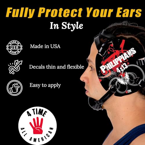 Wrestling Headgear with Ear Protection & Chin Cup Adjustable Lightweight Head Guard for Competition & Practice – Durable Protective Wrestling Ear Guard for Youth & Adult Athletes - color: Philippians 4:13 Red