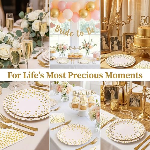 100 PCS Gold Paper Plates 9 Inch & 7 Inch,Napkins Disposable - color: White Gold