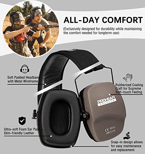 PROHEAR 016 Shooting Ear Protection Earmuffs 2 Pack, NRR 26dB for Gun Range, Hunting -Black and Brown - color: Black+brown