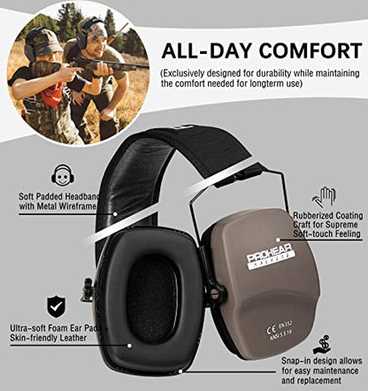 PROHEAR 016 Shooting Ear Protection Earmuffs 2 Pack, NRR 26dB for Gun Range, Hunting -Black and Brown - color: Black+brown