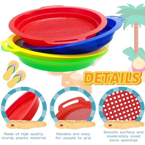 OJYUDD 8 Pack Plastic Sand Sieves for Adults, Multi-Purpose Sand Sifting Pans for Beach, Gardening, and Outdoor Use (8.75x9.75in) - color: 8 Pcs